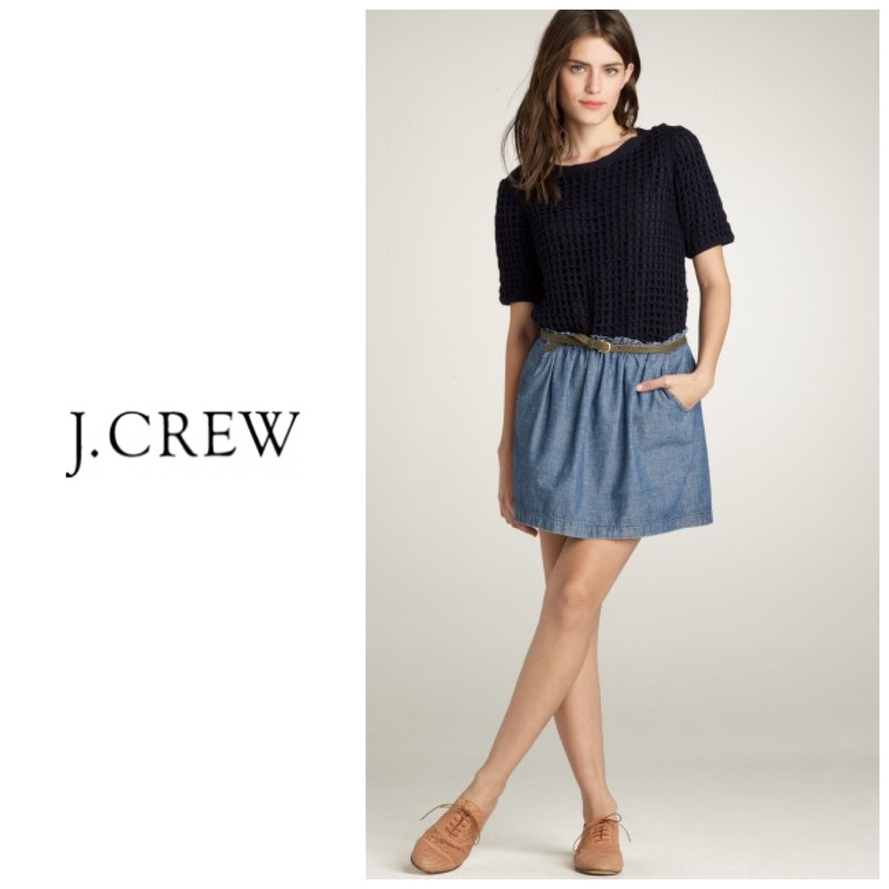 J Crew shirred chambray skirt